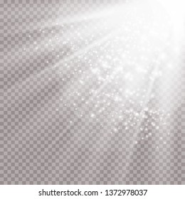 Sunlight on a transparent background. Glow light effects.Star flashed sequins. Sun glare on transparent background. the lens sparkles.Vector transparent sunlight special lens flare light effect.