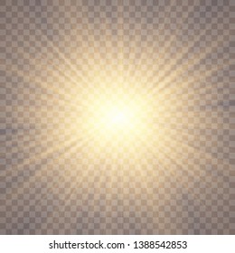 Sunlight on a transparent background. Glow light effects.Star flashed sequins. Sun glare on transparent background. the lens sparkles.Vector transparent sunlight special lens flare light effect.Vector