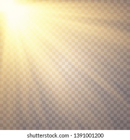 Sunlight on a transparent background. Glow light effects.Star flashed sequins. Sun glare on transparent background. the lens sparkles.Vector transparent sunlight special lens flare light effect.Vector