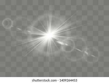 Sunlight on a transparent background. Glow light effects. Star flashed sequins. Sun glare on transparent background. the lens sparkles.
