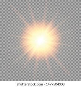 Sunlight on a transparent background. Glow light effects.Star flashed sequins. Sun glare on transparent background. the lens sparkles.Vector transparent sunlight special lens flare light effect.Vector