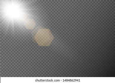 Sunlight on a transparent background. Glow light effects.Star flashed sequins. Sun glare on transparent background. the lens sparkles.Vector transparent sunlight special lens flare light effect.