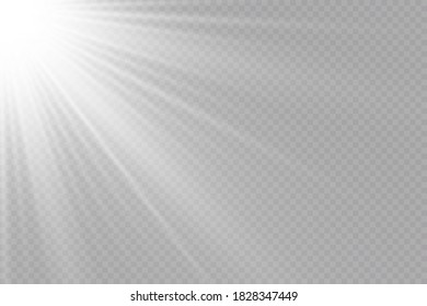 Sunlight on a transparent background. Glow light effects. Star flashed sequins. Sun glare on transparent background. the lens sparkles.