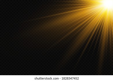 Sunlight on a transparent background. Glow light effects. Star flashed sequins. Sun glare on transparent background. the lens sparkles.