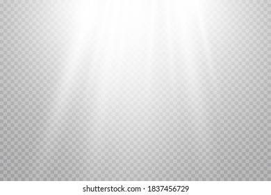 Luz solar sobre un fondo transparente. Efectos de la luz brillante. Las secuencias de las estrellas. El sol brilla sobre un fondo transparente. la lente brilla.