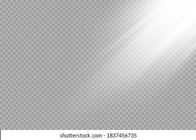 Sunlight on a transparent background. Glow light effects. Star flashed sequins. Sun glare on transparent background. the lens sparkles.
