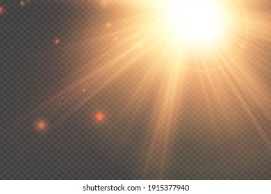Sunlight on a transparent background. Glow light effects.Star flashed sequins. Sun glare on transparent background. the lens sparkles.Vector transparent sunlight special lens flare light effect.Vector