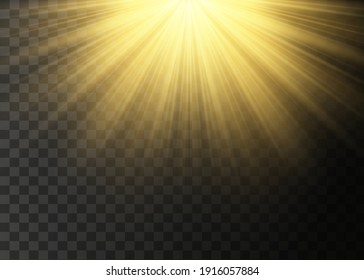 Sunlight on a transparent background. Glow light effects. Star flashed sequins. Sun glare on transparent background. the lens sparkles