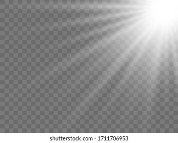 Sunlight on a transparent background. Isolated white rays of light. Vector illustration