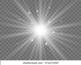 Luz solar sobre un fondo transparente. Rayos blancos de luz aislados. Ilustración del vector