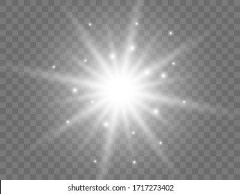 Sunlight on a transparent background. Isolated white rays of light. Vector illustration