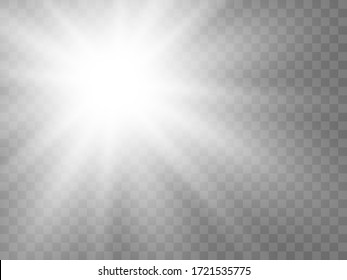 Sonnenlicht auf transparentem Hintergrund. Einzeln weiße Lichtstrahlen. Vektorgrafik