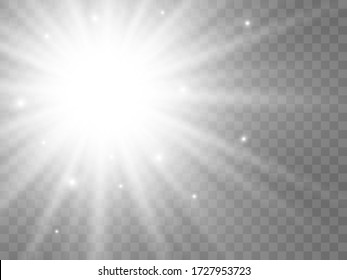 Sunlight on a transparent background. Isolated white rays of light. Vector illustration
