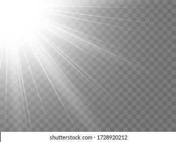 Sunlight on a transparent background. Isolated white rays of light. Vector illustration