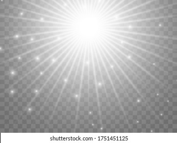 Sunlight on a transparent background. Isolated white rays of light. Vector illustration