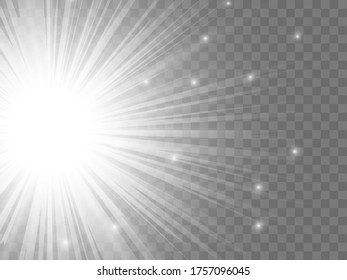 Sunlight on a transparent background. Isolated white rays of light. Vector illustration