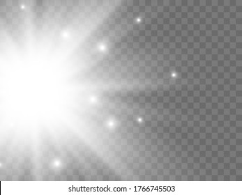 Sunlight on a transparent background. Isolated white rays of light. Vector illustration