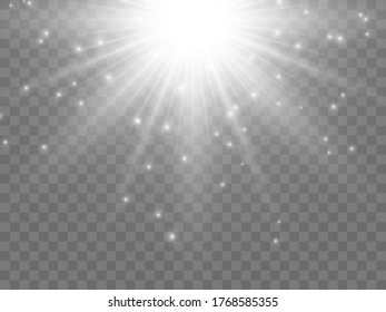 Sunlight on a transparent background. Isolated white rays of light. Vector illustration