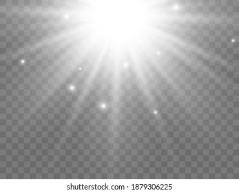 Sunlight on a transparent background. Isolated white rays of light. Vector illustration