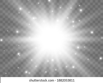 Sunlight on a transparent background. Isolated white rays of light. Vector illustration
