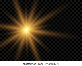 Sunlight on a transparent background. Isolated yellow rays of light. Vector illustration