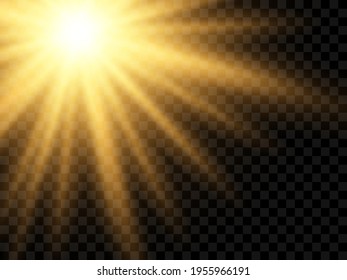 Sunlight on a transparent background. Isolated yellow rays of light. Vector illustration