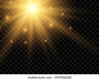 Sunlight on a transparent background. Isolated yellow rays of light. Vector illustration