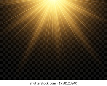 Sunlight on a transparent background. Isolated yellow rays of light. Vector illustration