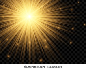 Sunlight on a transparent background. Isolated yellow rays of light. Vector illustration