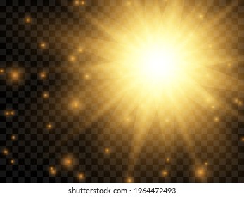 Sunlight on a transparent background. Isolated yellow rays of light. Vector illustration