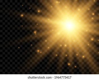 Sunlight on a transparent background. Isolated yellow rays of light. Vector illustration