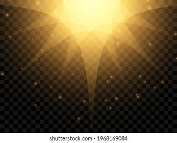 Sunlight on a transparent background. Isolated yellow rays of light. Vector illustration
