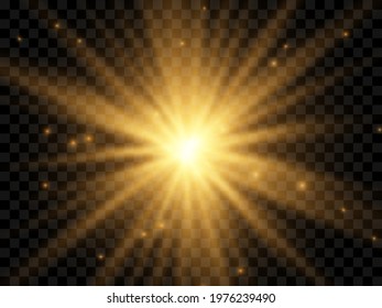 Sunlight on a transparent background. Isolated yellow rays of light. Vector illustration