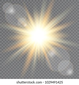 Sunlight on transparent background. Lens flare Vector illustration.