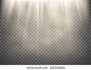 Sunlight on a transparent background. Light rays pattern. Stock vector illustration.