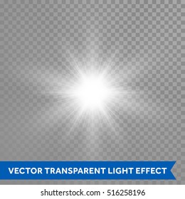 Sunlight on transparent vector background. Glowing sun light effects. Star sun flash explosion. Ray glow light with lens flare