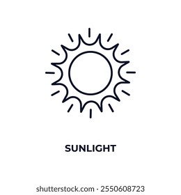 ícone de contorno da luz do sol. Vetor linear do conceito de ecologia. Ícone de luz solar de linha fina isolado no plano de fundo branco