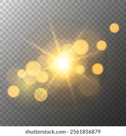 Sunlight overlay. Transparent background. Bright bokeh blurred graphic template. Abstract blur light effect. Vector illustration.