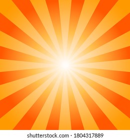 Sunlight rays background. Bright orange color burst background. Vector illustration. Sun beam ray sunburst wallpaper. Retro bright backdrop. starburst poster or placard
