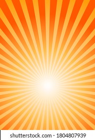 Sunlight rays background. Bright orange color burst background. Vector illustration. Sun beam ray sunburst wallpaper. Retro bright backdrop. starburst poster or placard