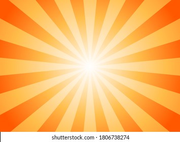 Sunlight rays background. Bright orange color burst background. Vector illustration. Sun beam ray sunburst wallpaper. Retro bright backdrop. starburst poster or placard