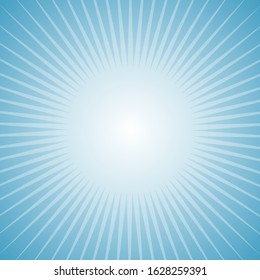 Sunlight rays background.  powder blue and white color burst background. Vector sky illustration. Sun beam ray sunburst wallpaper. Retro bright backdrop. Vintage poster or placard