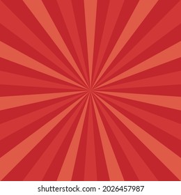 Sunlight rays background. red color burst background. Vector illustration. Sun beam ray sunburst pattern wallpaper. Retro circus backdrop. Vintage poster or placard