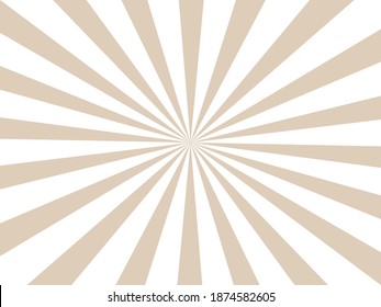 Sunlight rays brown and white color burst background. Sun beam ray sunburst wallpaper. Retro bright backdrop. Vintage poster vector illustration