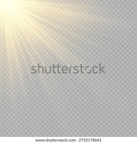 Sunlight Rays Glow Effect with Bright Lens Flare and Light Beam Overlay on Transparent Background