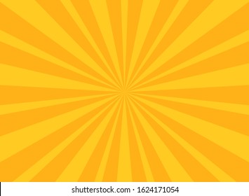 Sunlight rays horizontal background. Bright orange color burst background. Vector illustration. Sun beam ray sunburst wallpaper. Retro bright backdrop. starburst poster or placard