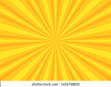 Sunlight rays horizontal background. Bright orange color burst background. Vector illustration. Sun beam ray sunburst wallpaper. Retro bright backdrop. starburst poster or placard