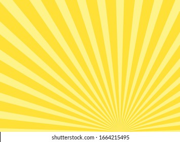 Sonnenstrahlen, horizontaler Hintergrund. Hellgelbe Farbe brach Hintergrund aus. Vektorillustration. Sonnenstrahlen-Sonnenstrahl-Tapete. Retro heller Hintergrund. starburisches Zirkusposter oder Plakat