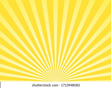 Sunlight Rays Horizontal Background. Bright Yellow Color Burst Background. Vector Illustration. Sun Beam Ray Sunburst Wallpaper. Retro Bright Backdrop. Starburst Circus  Poster Or Placard