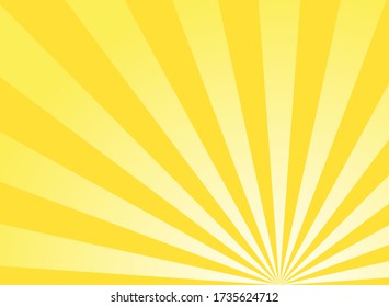 Sunlight rays horizontal background. Bright yellow color burst background. Vector illustration. Sun beam ray sunburst wallpaper. Retro bright backdrop. starburst circus  poster or placard